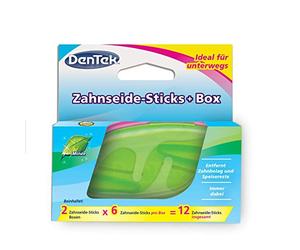 Dentek On the Go Lot de 6 sticks de fil dentaire dans 2 boîtes colorées