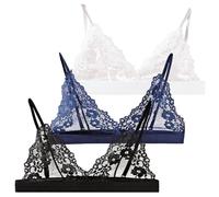 Dentelle Bra Lingerie Femme Lot de 3 Push Up Sexy Balconnet Sexy Transparent Lingerie Erotique Femme Respirant Soutien-Gorge Souple Blanc Noir Bleu M