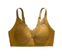 Dentelle Face Anti Levage Jantes Sous-vêtements Femmes Seins Rassemblement Soutien Doux Anti Affaissement Soutien-gorge Femmes Soutien-Gorge Grande Taille Crochet Avant, jaune, XXL