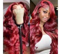 Dentelle Frontal Cheveux Humains Perruques13x4 180 Densité Bourgogne Vin 99J Rouge Long Corps Vague Ches Lâche Perruque Ondulée,26inches
