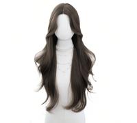 Dentelle frontale 4*1, perruque longue ondulée avec dentelle frontale, perruque à raie centrale, perruque tressée mi-longue de 28 pouces brune, naturelle et réaliste (accessoires non inclus) Fibre hau