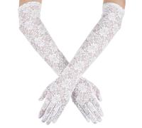 Dentelle Gants Extra Longs pour Femmes Gants Floraux Gants de Mariée Gants de Longueur Coude Gants de Soirée Elégants Formels Gants pour Mariage Thé Halloween Cocktail (Blanc)
