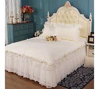 Dentelle Jupe De Lit Couvre-lit, Cantonnière Dessus De Lit élégante Confortable Luxueuse Collection Pur Couleur Matelasse Dessus De Lits Frange Jupe Volant Couvre-Lits,White-200x220cm（79x87inch）