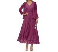 Dentelle Mère de la Mariée Marié Robes avec Veste 2 Pièces Mousseline de Soirée Formelle Robes de Mères Longueur Thé ZMAH325, Rose désert, 36