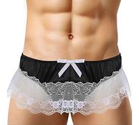 Dentelle Mini Jupe Culotte Hommes sous-vêtements Transparent G-String Tongs Sexy Satin Slips Gay caleçon Sissy Lingerie