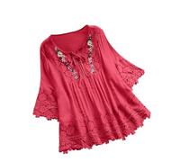 Dentelle Patchwork Chemisier Femme Chic et Élégant Tee Shirt Couleur Unie Manches 3/4 Jacquard Fleur Mode Blouse Décontracté Tunique Casual Loose T Shirt pour Femmes T Shirt pour Femmes