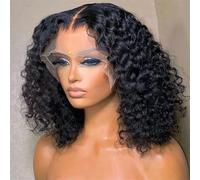 Dentelle Perruques courtes bouclées Cheveux humains Bob Perruques Perruque frontale en dentelle Vague profonde pour les femmes Couleur noire naturelle