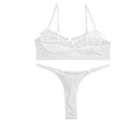 Dentelle Robes Femmes Ceinture Chemise de Nuit Sexuelle Dentelle Imprimé Sous-vêtements Collants Bustier Non Rembourré, Blanc., M