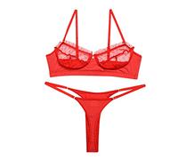 Dentelle Robes Femmes Ceinture Chemise de Nuit Sexuelle Dentelle Imprimé Sous-vêtements Collants Bustier Non Rembourré, rouge, S
