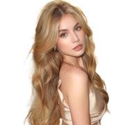 Dentelle synthétique blonde dorée - Boucles pré-coiffées et base ventilée pour un port toute la journée - Mélange de cheveux synthétiques du Caucase