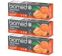 Dentifrice Biomed Citrus Fresh 97% naturel |Orange, haleine fraîche, gencives saines |Huiles essentielles de mandarine, pamplemousse et citron, arôme de fruit, végétarien,sans SLES Lot De 3 ( 3x100 g]
