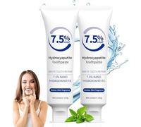 Dentifrice hydroxyapatite, dentifrice hydroxyapatite nano 7,5%, blanchissant fortifiant dents, protège l'émail des dents, haleine fraîche longue durée, soins des dents sensibles - 2 pièces
