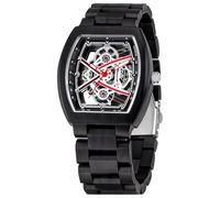 Dentily Élégante montre à quartz analogique pour homme, boîtier en bois creux de 40 mm, pour papa, mari et petit ami, noir
