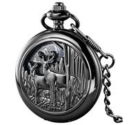 Dentily Exquise Montre de poche à quartz avec cadran bleu étoilé et chiffres romains Cadeau de Noël ou d'anniversaire (Noir)