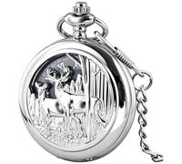 Dentily Exquise Montre de poche à quartz avec cadran bleu étoilé et chiffres romains Cadeau de Noël ou d'anniversaire (argenté)