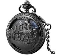 Dentily Exquise Train Montre de poche à quartz avec cadran bleu étoilé et chiffres romains Cadeau de Noël ou d'anniversaire (Noir)