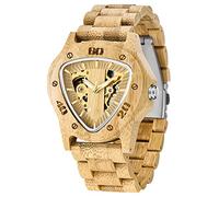 Dentily Montre mécanique en bois pour homme - Cadran de course triangulaire - Mouvement automatique - Montre en bois pour homme, Marron et jaune