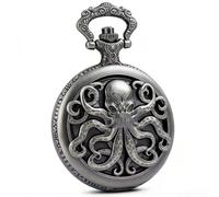 Dentily Montre de poche vintage à quartz creuse avec chaîne style steampunk Noir, gris