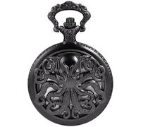 Dentily Montre de poche vintage à quartz creuse avec chaîne style steampunk Noir, noir 2