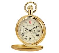 Dentily Montre Gousset Mécanique Classique pour Homme - Style London Vintage avec Chiffres Romains et Chasseur Flip Case - Luxe Doré Remontage Manuel Avec Chaîne