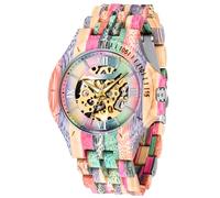 Dentily Montre mécanique classique en bois pour homme - Squelette à remontage automatique - Légère - Bracelet en bois, coloré