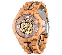 Dentily Montre mécanique classique en bois pour homme - Squelette à remontage automatique - Légère - Bracelet en bois