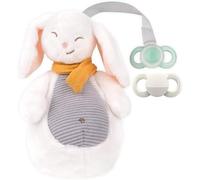 dentistar Attache-sucette Lapin avec Lot de 2 tétines Jour & Nuit Taille 1 incluse - peluche et porte-tétine avec tétine respectueuse des mâchoires - aide au sommeil de bébé
