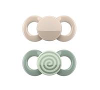 dentistar Day & Night Sucette lot de 4 - Taille 2 pour 6-14 mois - Sucette en silicone respectueuse des dents et de la mâchoire - Ivoire & Vert avec spirale - Fabriqué en Allemagne