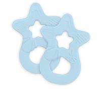 dentistar Lot de 2 anneaux de dentition - Jouet de dentition pour bébé et enfant dès 3 mois - Anneaux de massage des gencives en forme d’étoile - Made in Allemagne - Bleu Clair
