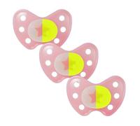 dentistar Lot de 3 Tétines bébé en latex - Taille 3, dès 14 mois - Tétine orthodontique phosphorescente douce pour les dents et la mâchoire - Brille la nuit - Made in Germany - Étoiles, Rose