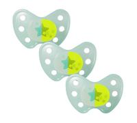 dentistar Lot de 3 Tétines bébé en latex - Taille 3, dès 14 mois - Tétine orthodontique phosphorescente douce pour les dents et la mâchoire - Brille la nuit - Made in Germany - Étoiles, Turquoise