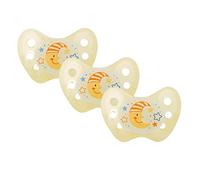 Dentistar Lot de 3 Tétines bébé - Taille 1 (0-6 mois) - Tétine orthodontique douce pour les dents et la mâchoire qui brille dans le noir - Jaune, motif lune, brille la nuit - Made in Germany