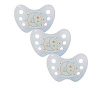 Dentistar Lot de 3 Tétines bébé - Taille 1 (0-6 mois) - Tétine orthodontique douce pour les dents et la mâchoire qui brille dans le noir - Transparent, motif lune, brille la nuit - Made in Germany