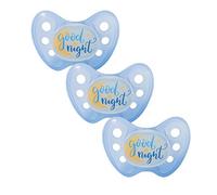 Dentistar Lot de 3 Tétines bébé - Taille 2 (6-14 mois) - Tétine orthodontique douce pour les dents et la mâchoire qui brille dans le noir - Bleu, motif "Good Night", brille la nuit - Made in Germany