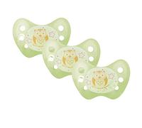 Dentistar Lot de 3 Tétines bébé - Taille 2 (6-14 mois) - Tétine orthodontique douce pour les dents et la mâchoire qui brille dans le noir - Vert avec motif hibou, brille la nuit - Made in Germany