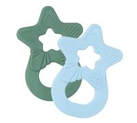 Dentistar Set de 2 anneaux de dentition - Jouet de dentition pour bébé et enfant dès 3 mois - Anneaux de massage des gencives en forme d’étoile - Made in Allemagne - Vert & Bleu Clair