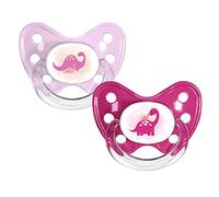 Dentistar Set de 2 Tétines Orthodontiques en Silicone - Taille 1, 0-6 mois - La sucette nouveau-né évite le désalignement des dents - Fabriqué en Allemagne - Sans BPA - Dinos Rose & Pink