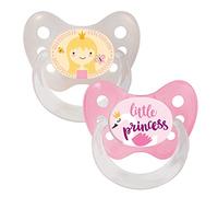 dentistar Set de 2 Tétines Orthodontiques en Silicone - Taille 2, 6-14 mois - La sucette pour bébé évite le désalignement des dents - Fabriqué en Allemagne - Sans BPA - Princesse, Rose