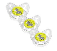 Dentistar Set de 3 Tétines Orthodontiques en Silicone - Taille 3, dès 14 mois - La sucette pour bébé évite le désalignement des dents - Fabriqué en Allemagne - Sans BPA -Âne, Transparent
