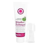 dentistar Set de Soins Bucco-Dentaires 2-en-1 pour Bébés à partir de 6 Mois - Dentifrice pour Bébé 40 ml au Goût de Pomme et Brosse à Dents en Silicone pour le Doigt - sans Fluor, Végan et sans BPA
