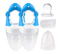 dentistar Sucette bébé de Fruits & Légumes en Silicone - dès 6+ mois - Set de 2 - Set de 5 Pièces (Capuchon de protection, Tétine, Filet, Anneau à vis, Poignée) - Sans BPA - Bleu