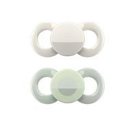 dentistar Tétine Day & Night (Lot de 2) - Sucettes en silicone douce pour les dents taille 1 pour 0 à 6 mois - Tétine bébé phosphorescente - Made in Germany - Gris & vert, motif cercle