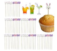 -dents de Pâques - 100 décorations lapin et œuf pour cocktails et desserts,Piques Lapin de Pâques,pour les fêtes de printemps, plats, boissons, gâteaux, sandwichs, intérieur et
