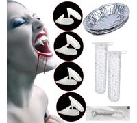 Dents de vampire 4 tailles - Dents de vampire réalistes pour adultes - Avec colle super forte - Faux accessoires pour Halloween Costume Fête Favors Cosplay Masquerade Accessoires Cadeau