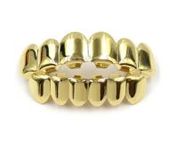 Dents plaquées or Hip Hop Rapper BlingDents Golden NuggetBrace Top et Bottom Grill Set de dents Hip Hop plaquées or, grilles à dents brillantes en haut en bas pour la décoration d'Halloween