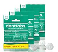 DENTTABS Comprimés de brossage à dents sans fluorure (4 x 125 pièces) - Doux et agréable - Sans fluorure - Végétalien - Cosmétique naturel