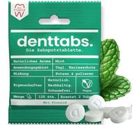Denttabs Lot de 125 comprimés pour brossage des dents - Alternative complète au dentifrice - Pour 2 mois - Menthe avec fluorure - Sans plastique - Sans conservateur - Sachet compostable