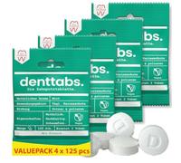 Denttabs Lot de 125 pastilles de brosse à dents menthe au fluorure - 2 mois | Protection contre les caries au fluorure, poli lisse avec cellulose, sans tube en plastique, sans conservateur, végétalien