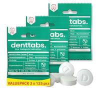 DENTTABS Comprimés de brossage des dents au fluor (3 x 125 pièces), doux et agréable, végétalien, avec fluor, cosmétiques naturels