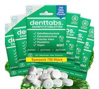 DENTTABS Lot de 6 boîtes de 125 comprimés de brosse à dents sans fluorure - Doux et agréable - Végétalien - Cosmétique naturel